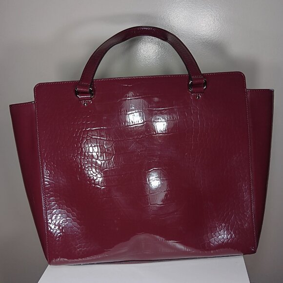 Kate Spade Croc Embossed Bristol Drive Elissa Maroon Leather Tote Bag - Picture 5 of 13